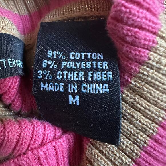 Moda International Pink Gold Glitter Stripe Turtleneck Sweater Holiday Sparkle - Picture 6 of 7